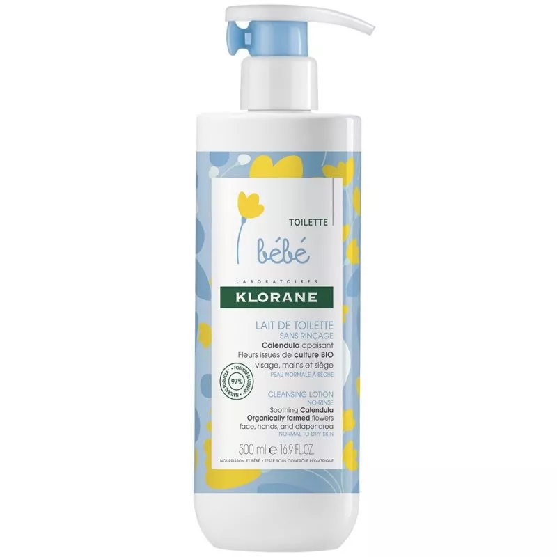 Klorane Bebe é Lait de Toilette Sans Rinéage au Calendula Bio é Nettoyant Doux Visage et Siége é 500 ml