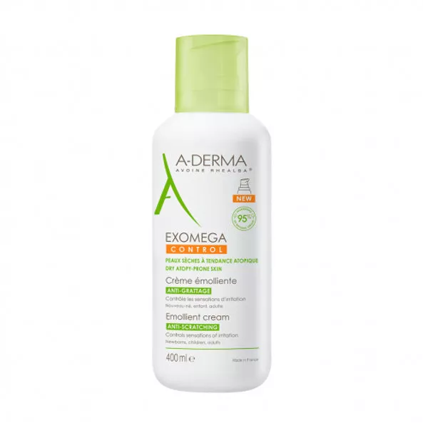 A-Derma Exomega Control Créme émolliente | Anti-Grattage pour Peaux Séches et Atopiques é 400 ml