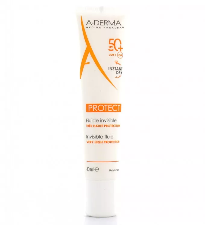A-Derma Protect - Fluide Solaire Invisible Trés Haute Protection SPF50+ - Visage - 40ml