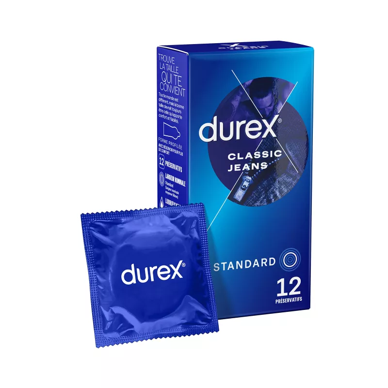 Durex Classic Jeans é Préservatifs en Latex Naturel, Lubrifiés et Confortables (12 unités)