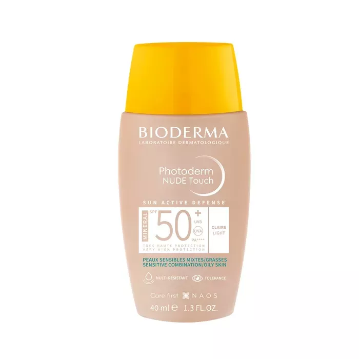 BIODERMA PHOTODERM - Nude Touch Claire Créme Solaire Minérale Teintée SPF50+  Peaux Mixtes é Grasses, 40ml