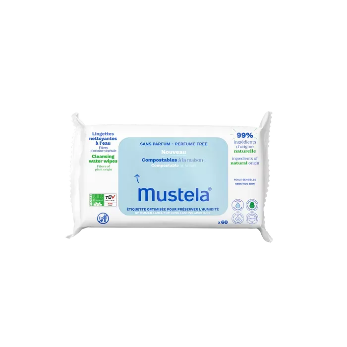 MUSTELA BéBé - Lingettes Nettoyantes é l'Eau Compostables - 60 Lingettes