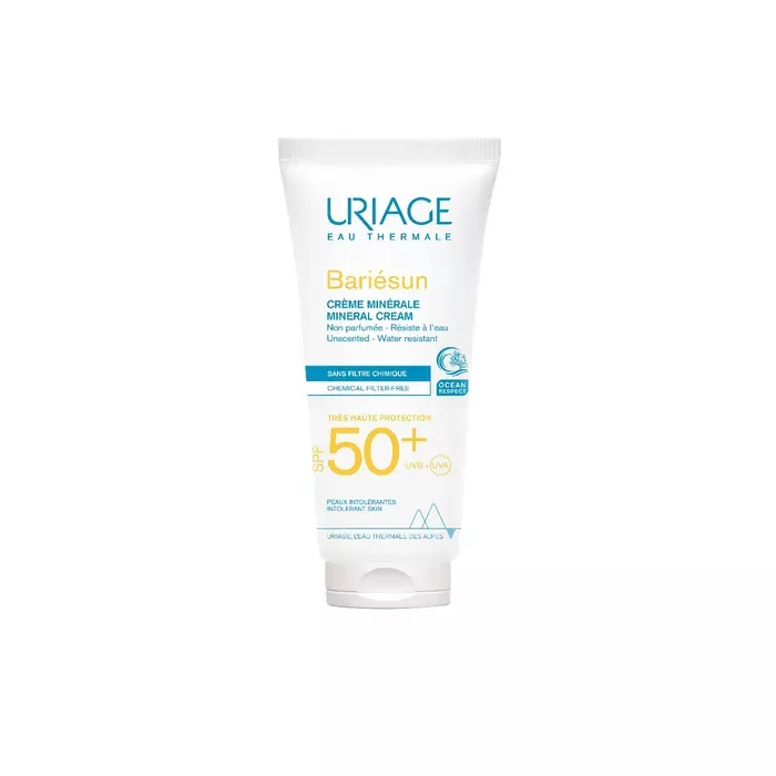URIAGE BARIéSUN - Créme Solaire Minérale SPF50+ Non Parfumée - Visage et Corps - Peaux Intolérantes, 100ml