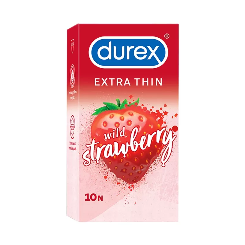 Durex Extra Thin Wild Strawberry Flavoured - 10 Préservatifs (1 Paquet de 10)