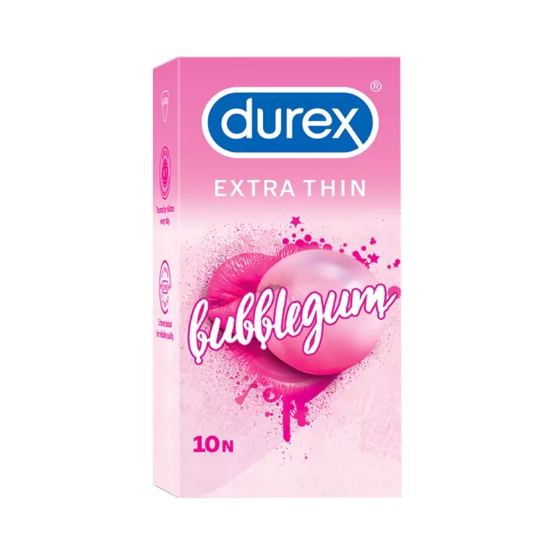 Durex Extra Thin Bubblegum Flavoured - 10 Préservatifs (1 Paquet de 10)