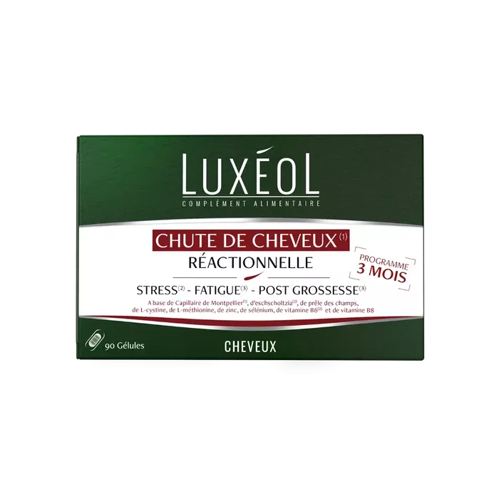 Luxéol Chute de Cheveux Réactionnelle - Complément Alimentaire Anti-Chute - 90 Capsules