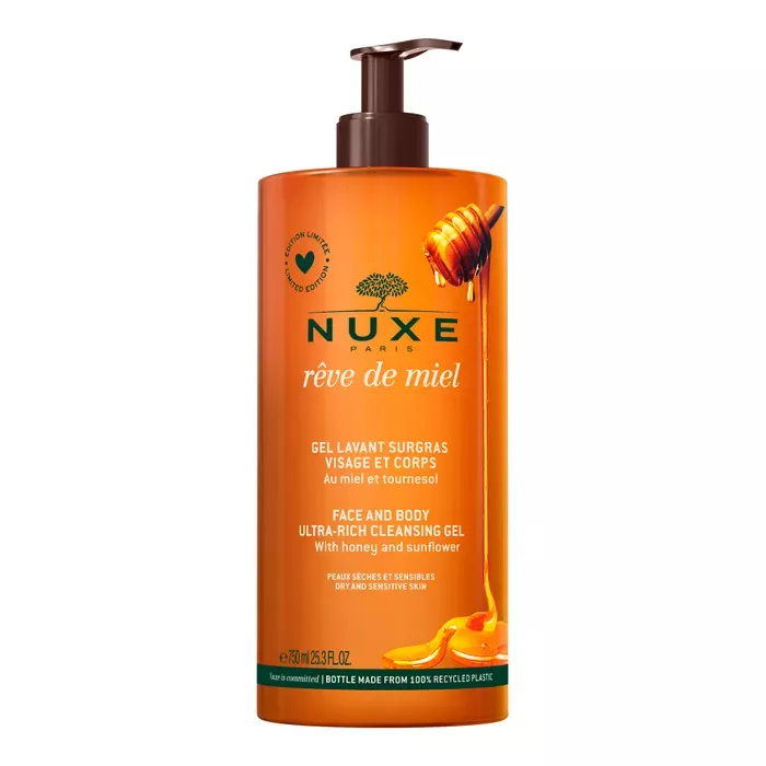 Nuxe Réve de Miel é Gel Lavant Surgras Visage et Corps, Peaux Séches et Sensibles, 750ml