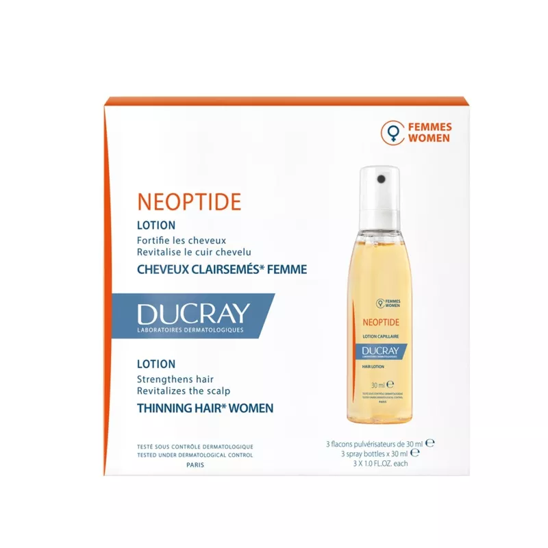 Ducray Neoptide Lotion Anti-Chute Femmes é Traitement Stimulateur de Croissance, 3 Flacons Spray de 30ml