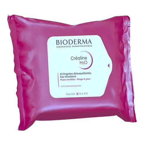 Bioderma Créaline H2O Lingettes é Eau Micellaire Démaquillante Visage & Yeux é Peaux Sensibles é 25 Unités