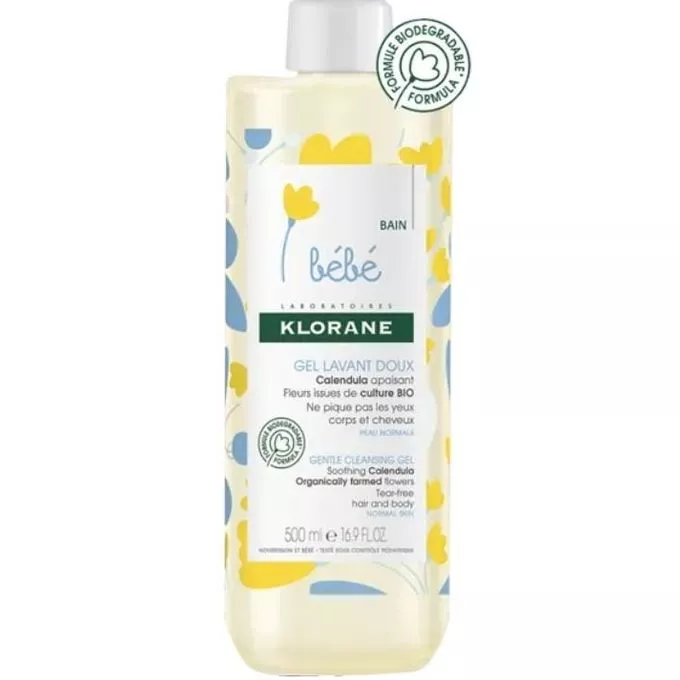 Klorane Bebe  Gel Lavant Doux au Calendula Bio  Corps & Cheveux SANS POMPE500 ml