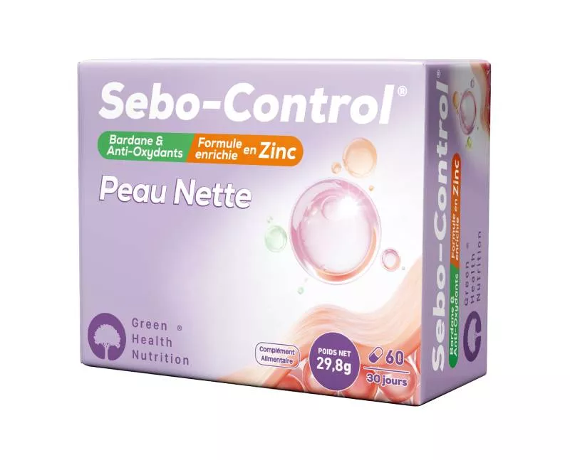 Green Health Sebo Control é Régulation du Sébum & Peau Nette é Zinc, Bardane, Sélénium é 60 Gélules