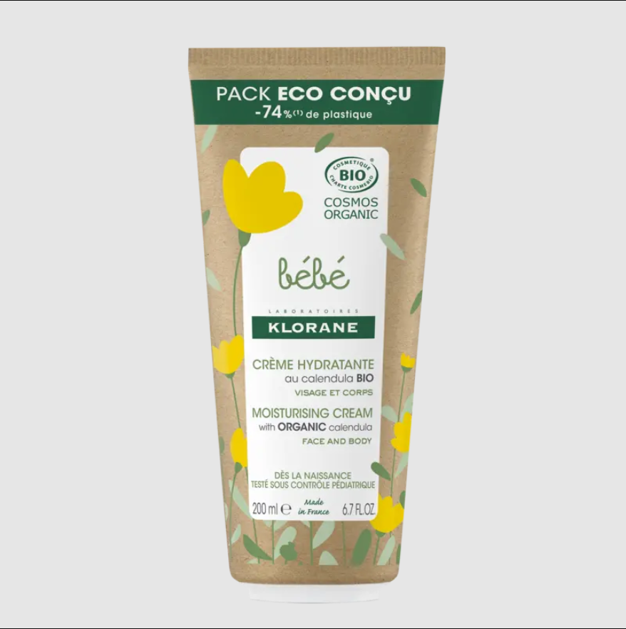 Tube Klorane Bébé Crème Hydratante Bio au Calendula 200ml pour visage et corps