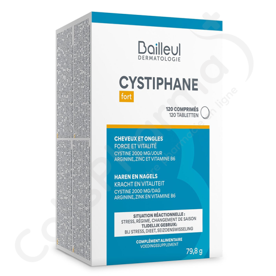 Cystiphane Fort Cheveux Ongles complément alimentaire pour chute de cheveux et ongles fragiles à base de L-cystine, vitamine B6 et zinc
