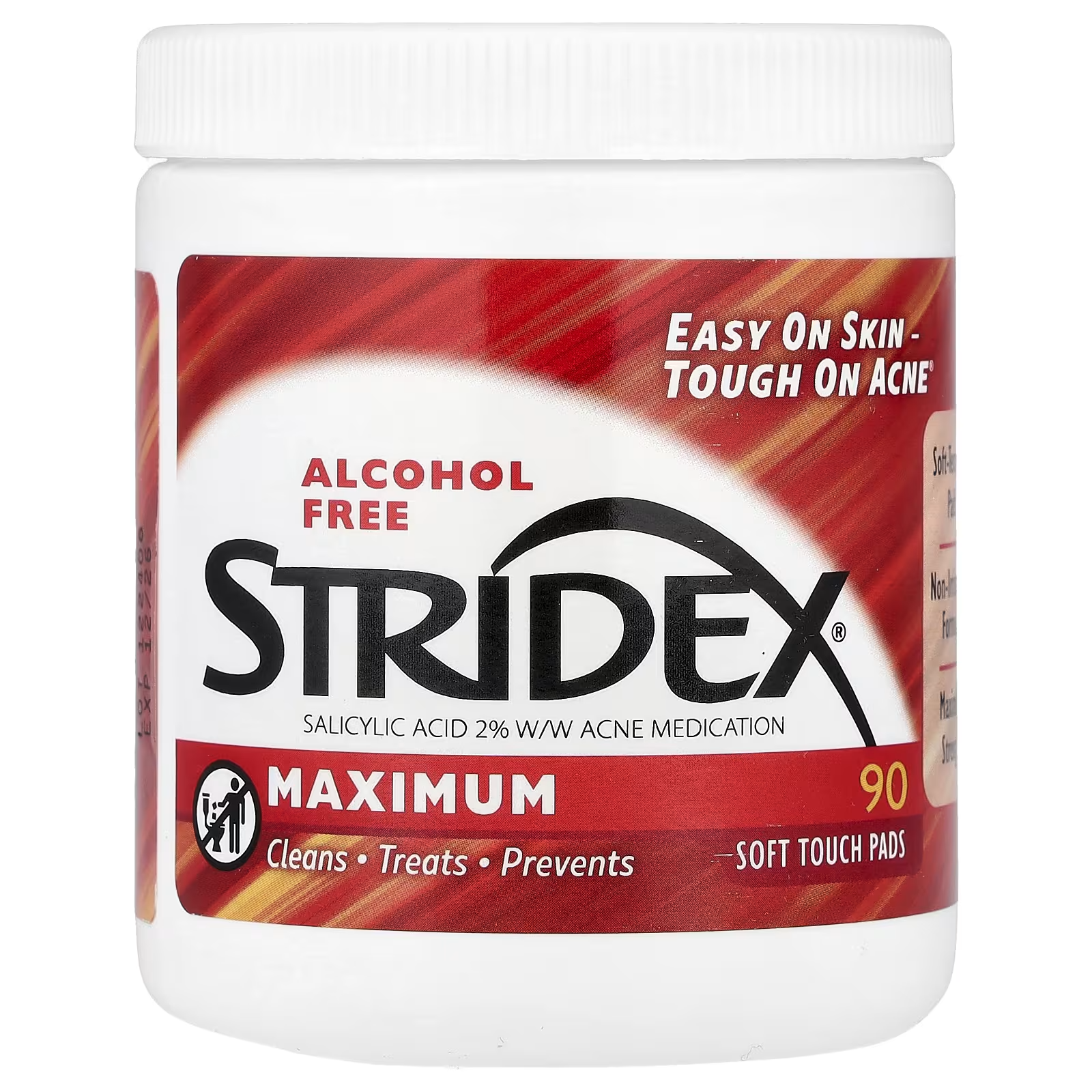 Pads nettoyants anti-acné Stridex 2% acide salicylique sans alcool – traitement acné modérée et prévention imperfections – 90 disques