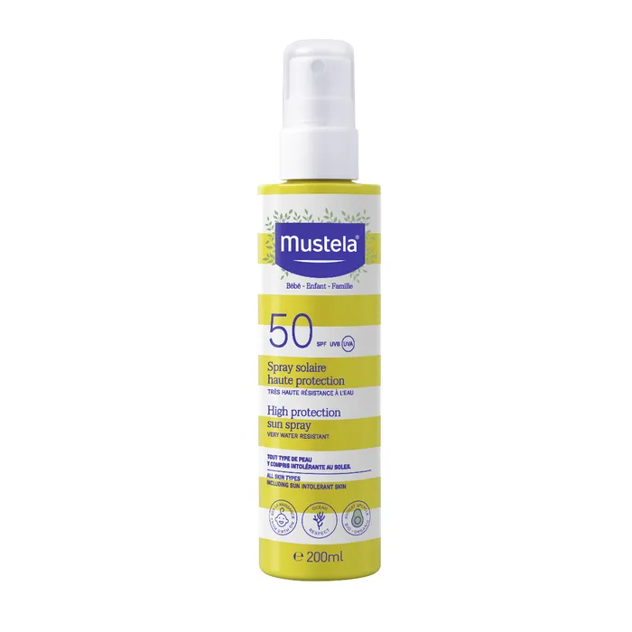 Mustela BÉBÉ SOLAIRE – Spray Solaire Haute Protection SPF50 – Peau Sensible – 200 ml