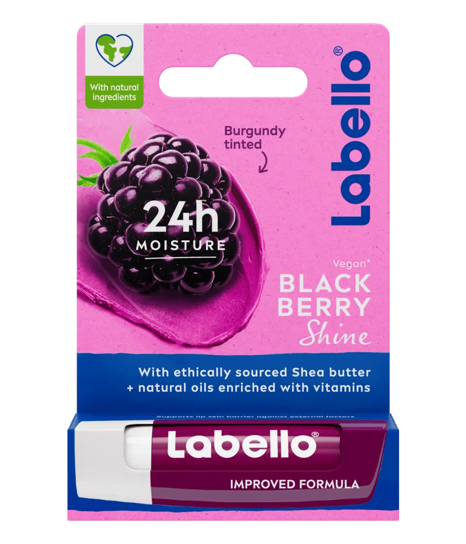 Labello Blackberry Shine baume à lèvres hydratant 24h avec beurre de karité et vitamine E, teinte bordeaux brillante naturelle