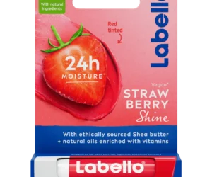 Labello Strawberry Shine baume à lèvres hydratant 24h avec beurre de karité et vitamine E, teinte rosée naturelle au parfum de fraise