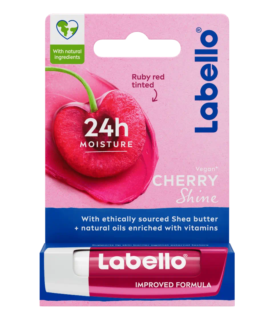 Labello Cherry Shine baume à lèvres hydratant 24h avec beurre de karité et vitamine E, teinte rouge cerise naturelle