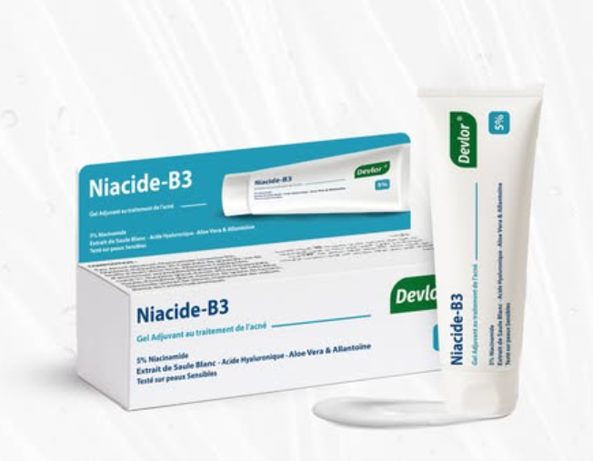 Niacide B3 Gel Acné Devlor 30 ml purifiant et apaisant pour peau acnéique