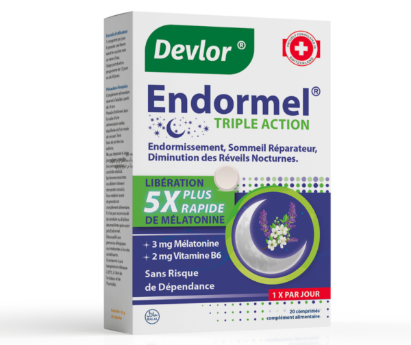 Devlor Endormel Sommeil complément alimentaire à la mélatonine et vitamine B6 pour un sommeil réparateur