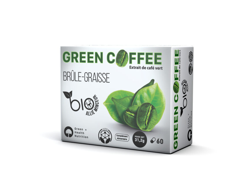 Complément minceur Green Health Green Coffee 60 gélules à base de café vert naturel pour brûler les graisses et détoxifier le corps.