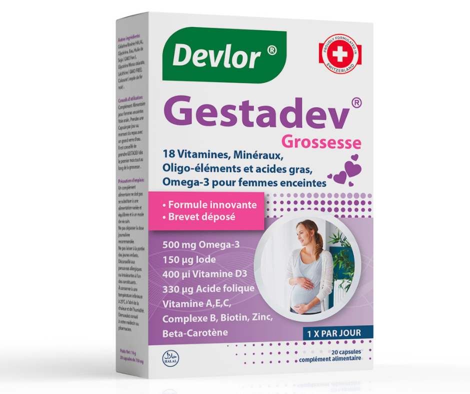 Devlor Gestadev Grossesse complément alimentaire pour femme enceinte et allaitante avec acide folique, fer et oméga 3