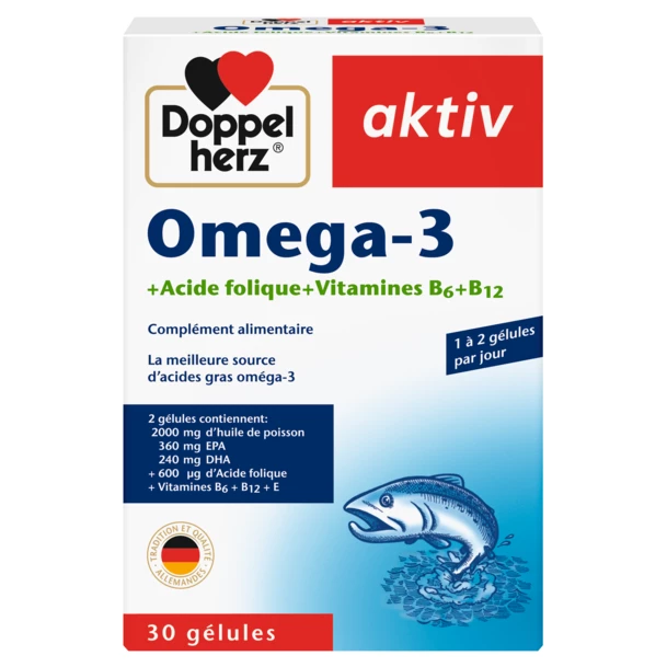 Doppelherz aktiv Oméga-3 + Acide folique + Vitamines B6 + B12