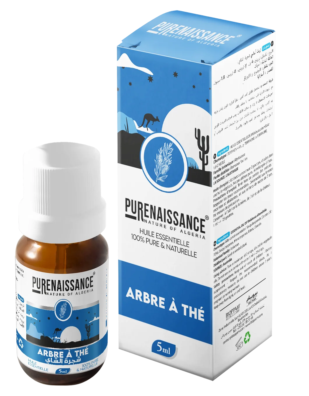 Huile essentielle Arbre à Thé PURENAISSANCE, huile naturelle purifiante et antibactérienne 5 ml