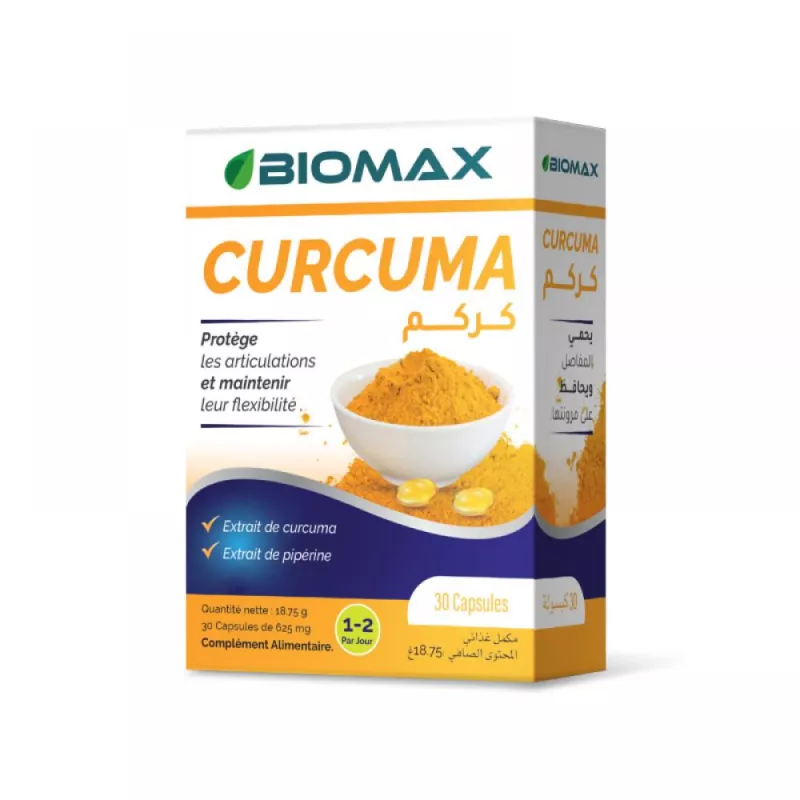 Boîte Biomax Curcuma gélules anti-inflammatoire naturel articulations