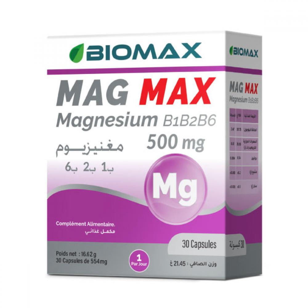 Biomax Mag Max – Magnésium Bisglycinate Haute Absorption & Vitamines B – 30 Capsules