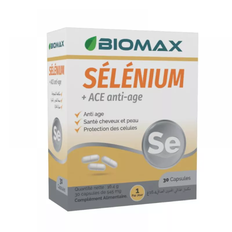 Boîte de compléments alimentaires BIOMAX Selenium + ACE Anti-Âge 30 comprimés