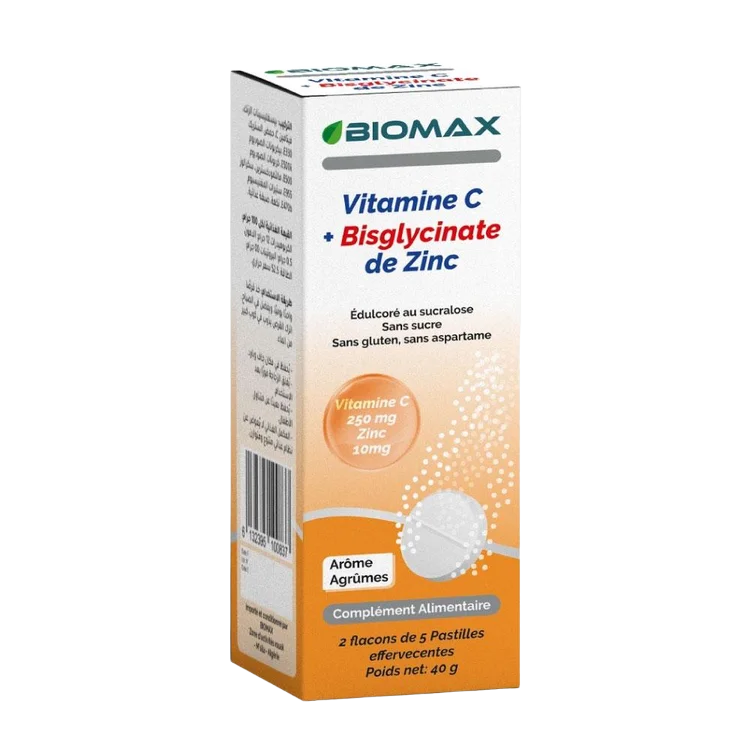 Tube Biomax Vitamine C et Zinc Bisglycinate effervescent immunité