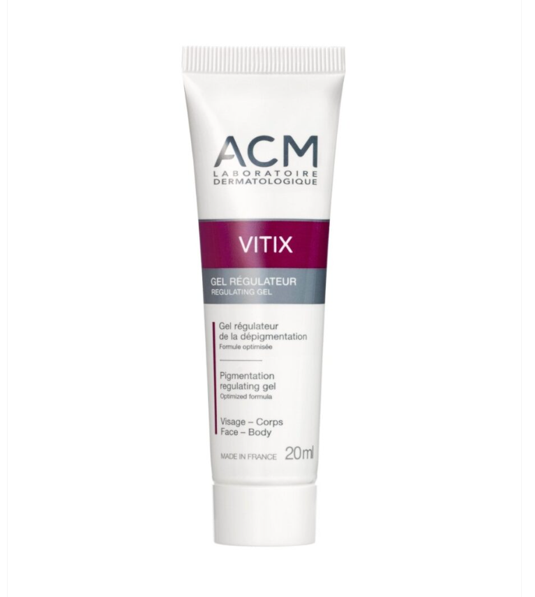 ACM Vitix Gel 50 ml, soin régulateur de la dépigmentation au melon breveté, favorise la repigmentation des peaux atteintes de vitiligo.