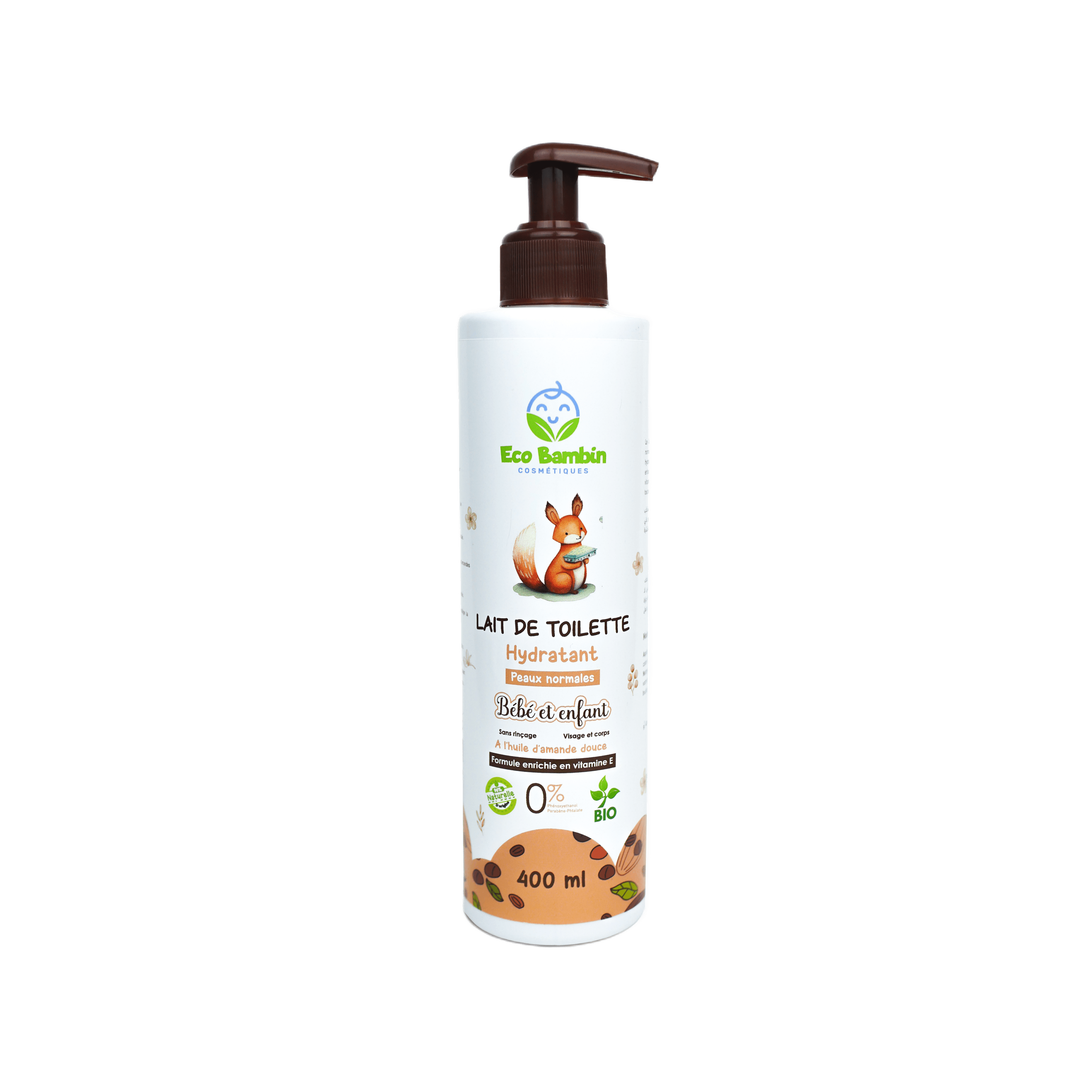 Lait hydratant Eco Bambin pour bébés et enfants, 96 % naturel, à la glycérine végétale, amande douce et panthénol, parfum hypoallergénique.