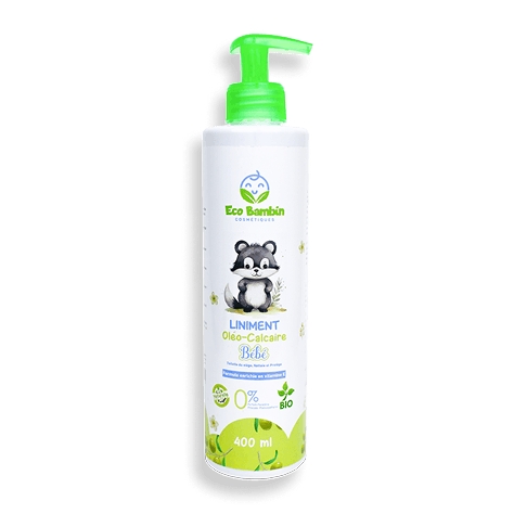 Liniment oléo-calcaire Eco Bambin pour bébé, nettoyant et protecteur à l’huile d’olive et cire d’abeille, sans parfum, sans rinçage.