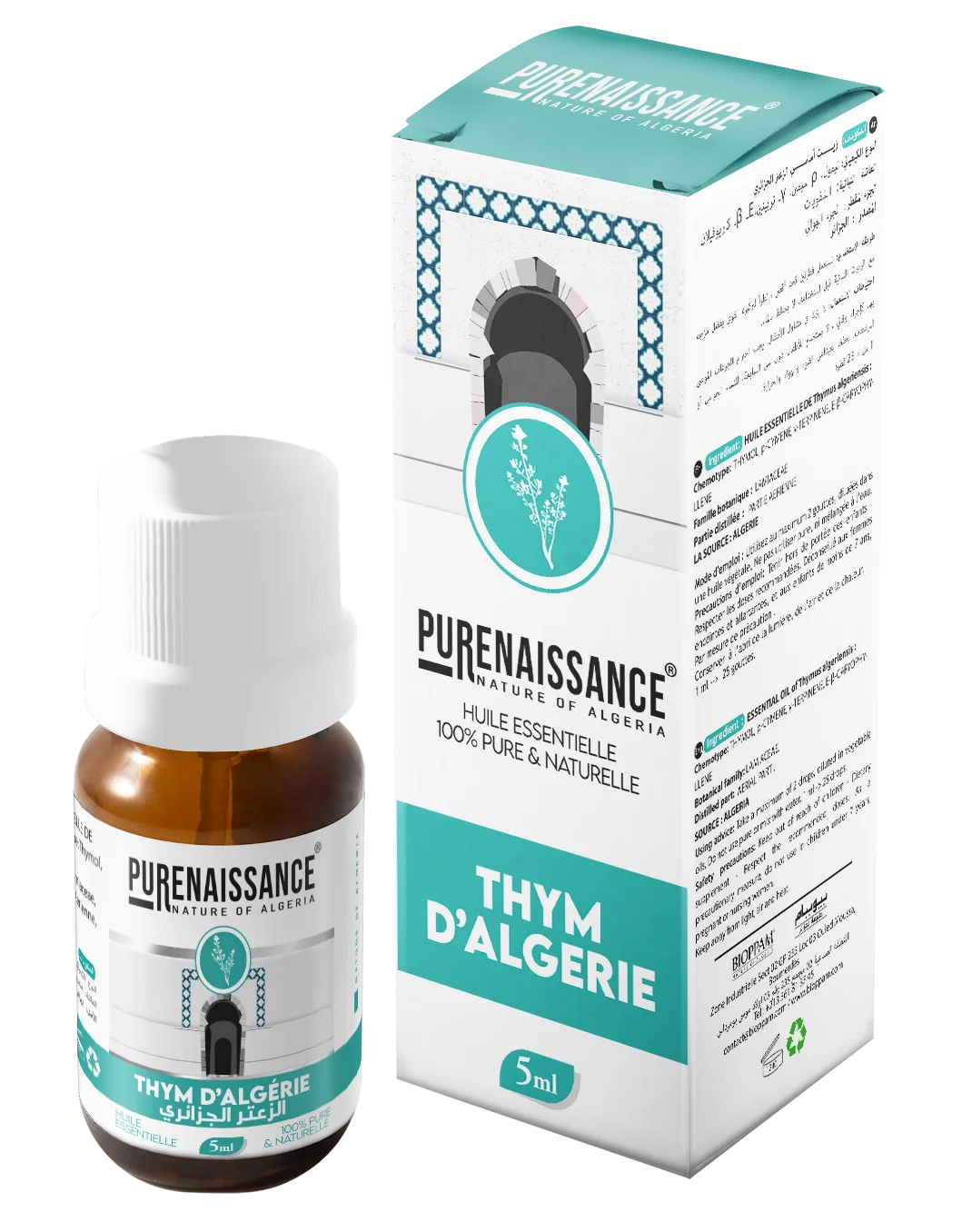 Huile essentielle Thym d’Algérie PURENAISSANCE, huile naturelle immunité et respiration 5 ml
