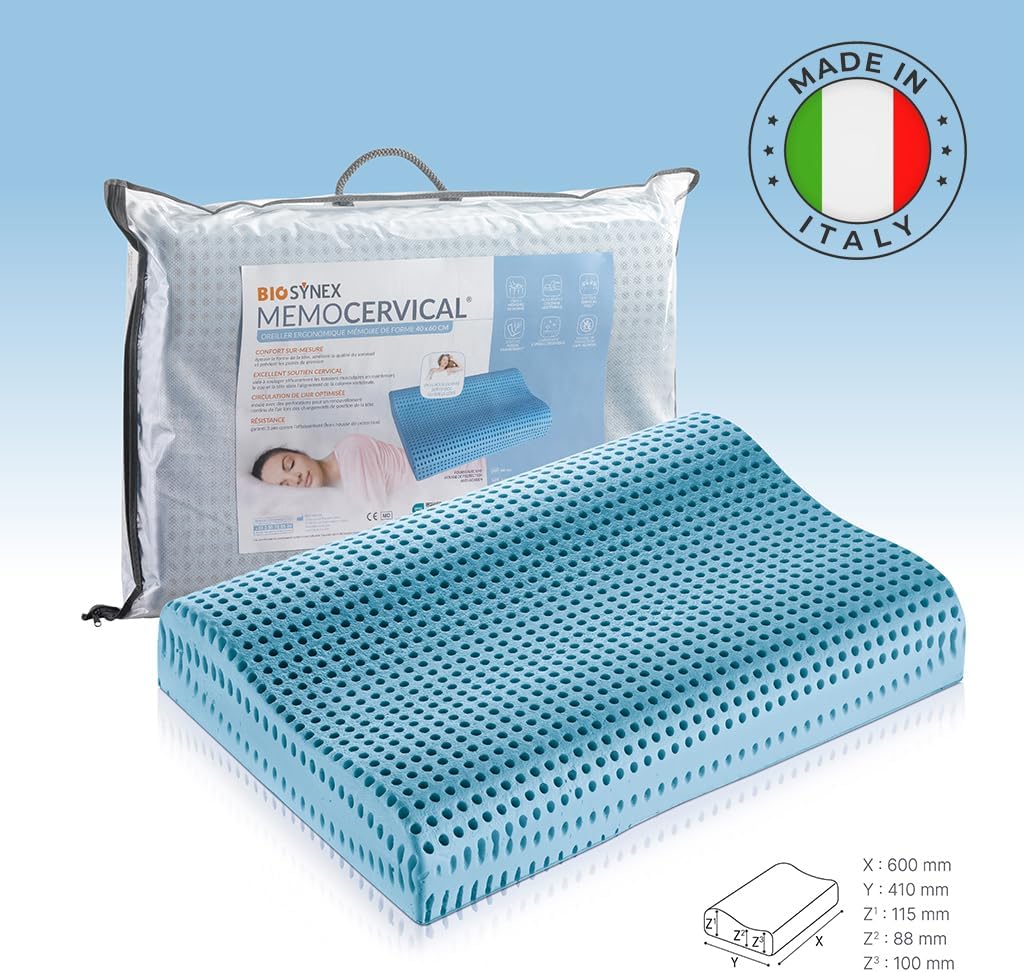Oreiller ergonomique Biosynex MémoCervical rectangulaire mousse mémoire de forme double vague