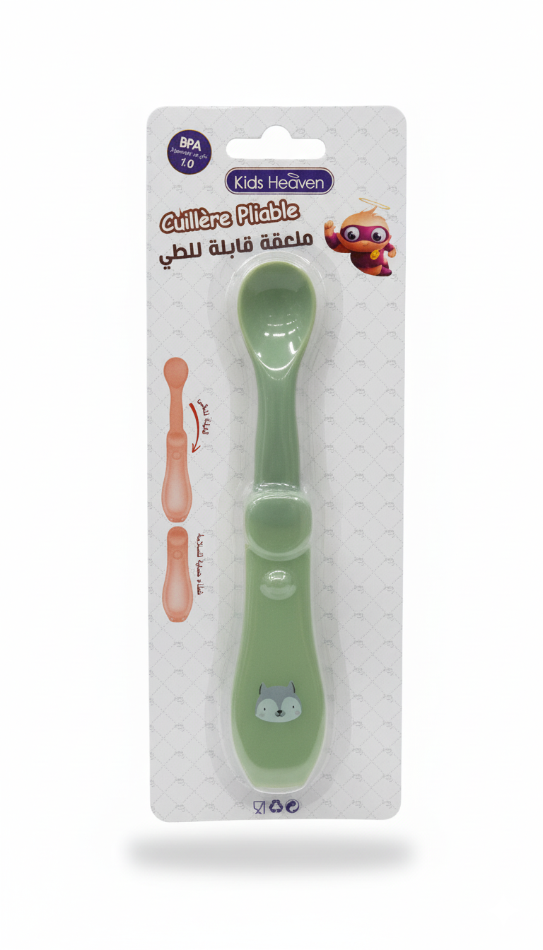 Cuillère pliable verte Kids Heaven pour bébé repas nomade et voyage