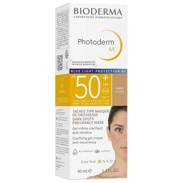 Tube Bioderma Photoderm M Gel-crème teinte claire SPF50+ pour masque de grossesse