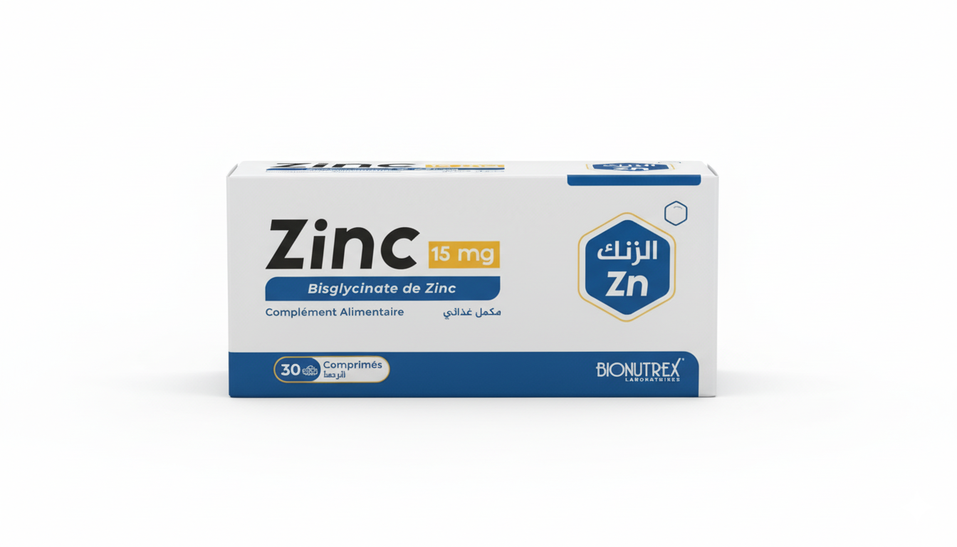 Boîte Bionutrex Zinc 15 mg Bisglycinate Algérie pour immunité et acné