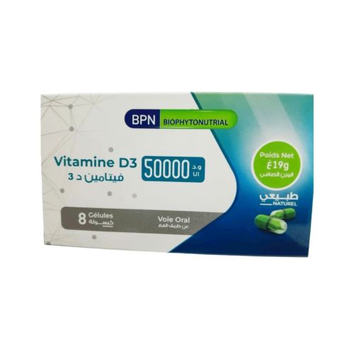 Boîte BPN Vitamine D3 50000 UI 8 capsules supplément haute dose