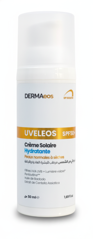 Crème solaire hydratante Dermaeos Uveleos SPF 50+ Algérie peau sèche