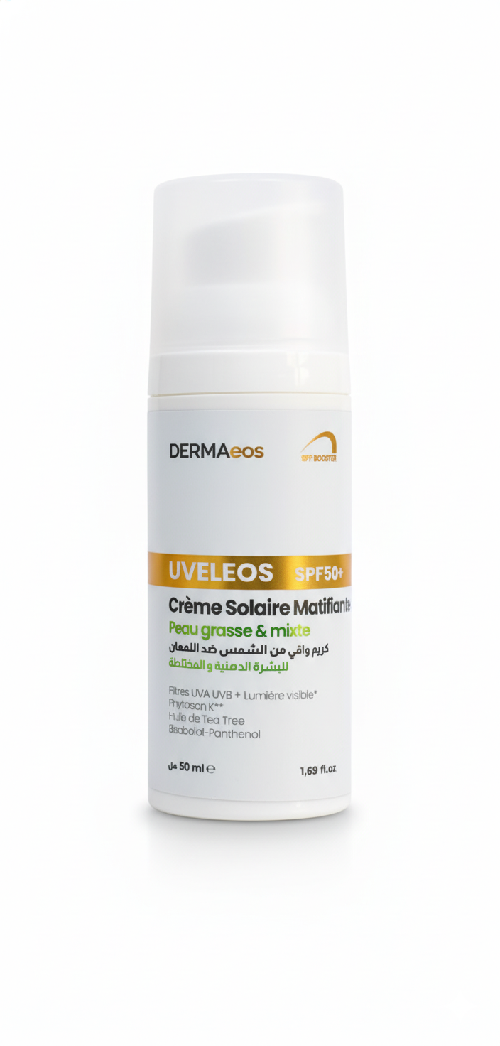 Crème solaire matifiante Dermaeos Uveleos SPF 50+ Algérie peau grasse