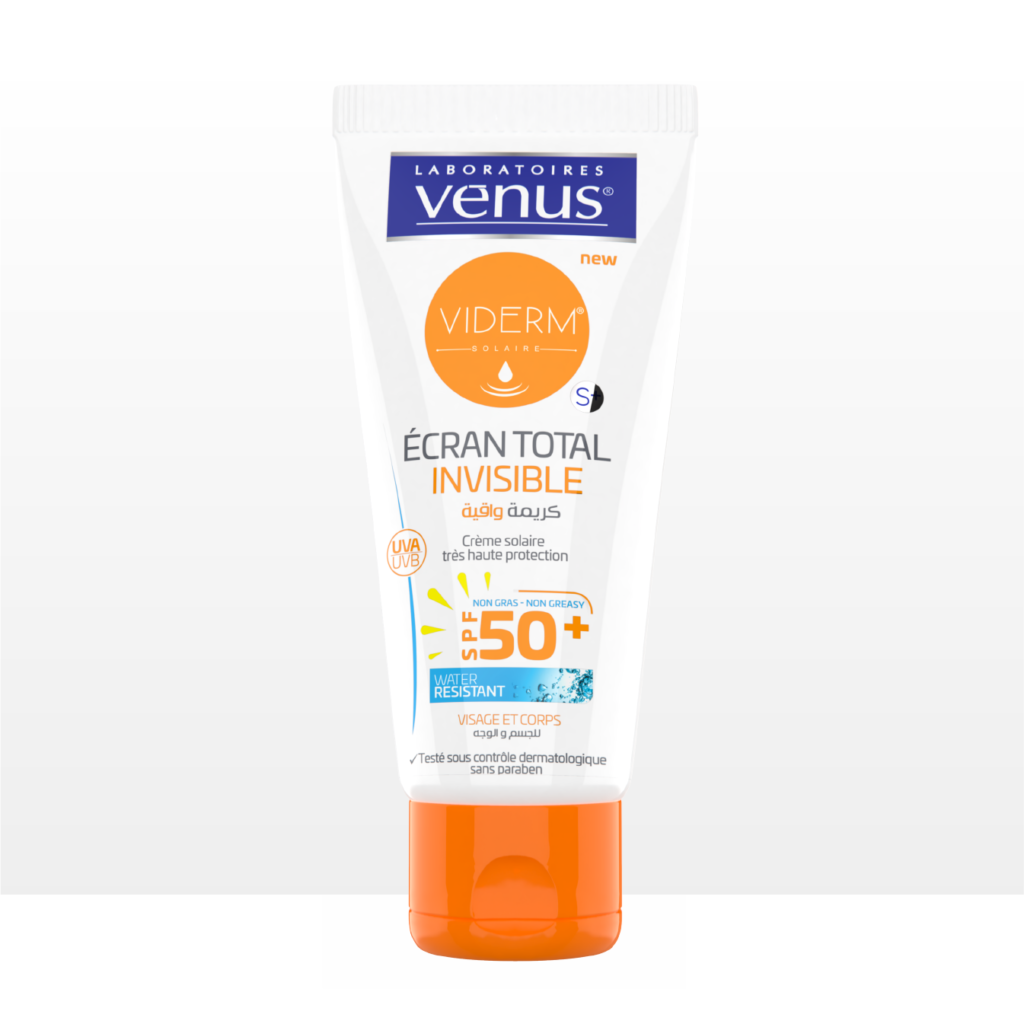 Tube Venus Viderm Solaire Ecran Total Invisible SPF50+ crème solaire visage