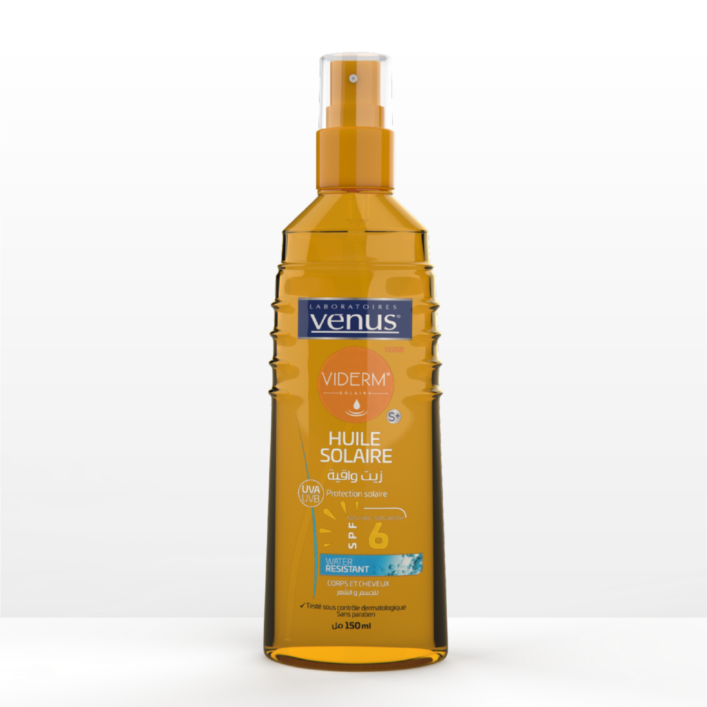 Flacon spray Venus Viderm Huile Solaire Bronzante SPF 6 corps et cheveux