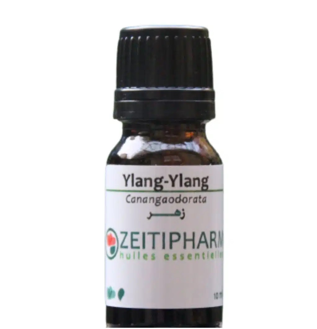 Flacon huile essentielle Ylang Ylang Zeitipharma aromathérapie cheveux stress