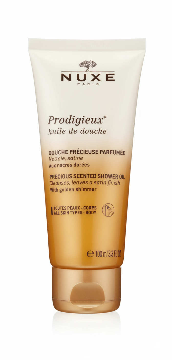 Tube Nuxe Prodigieux Huile de douche 100ml aux nacres dorés pour le corps