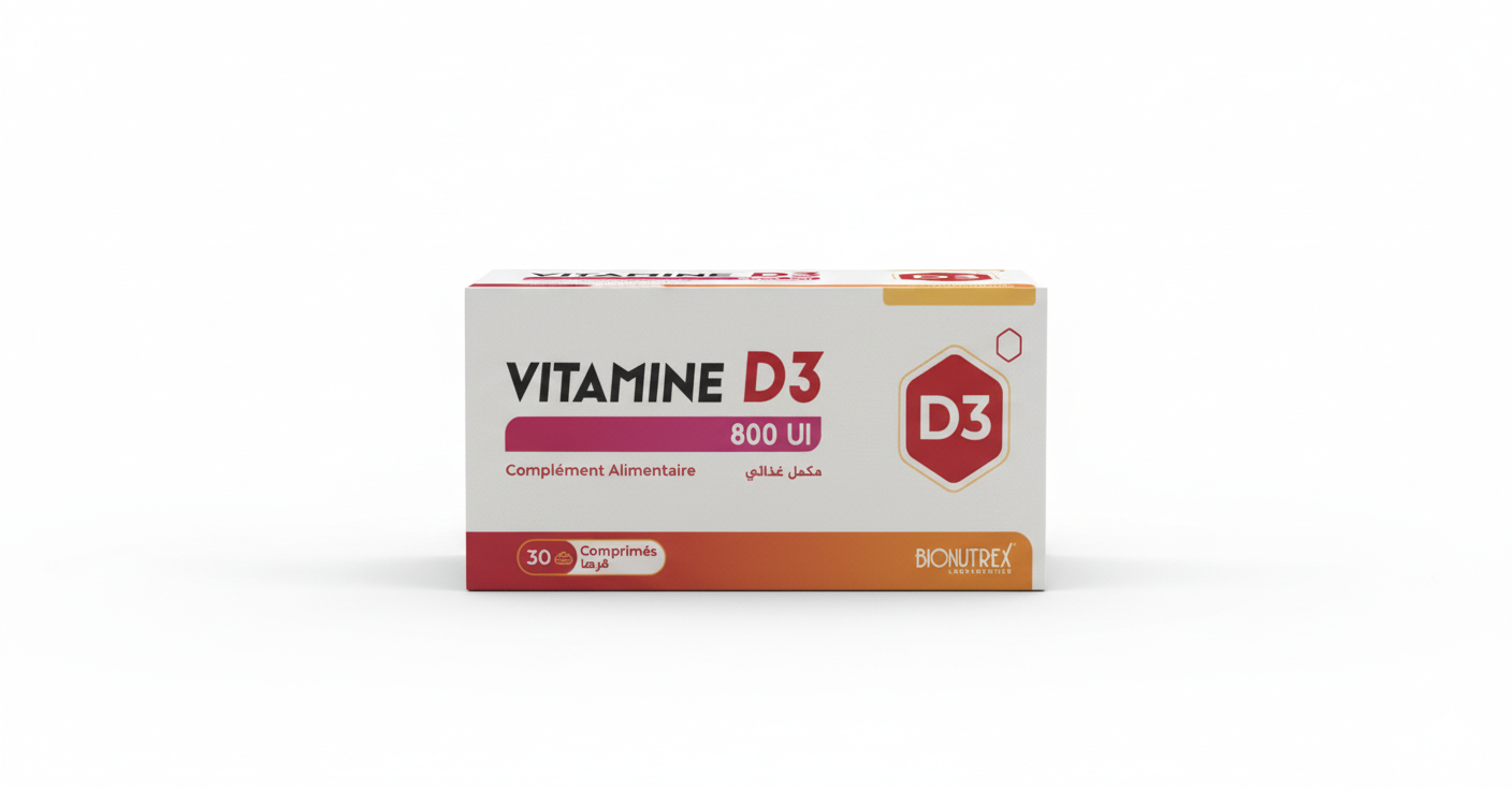Boîte Bionutrex Vitamine D3 800 UI complément alimentaire immunité et os