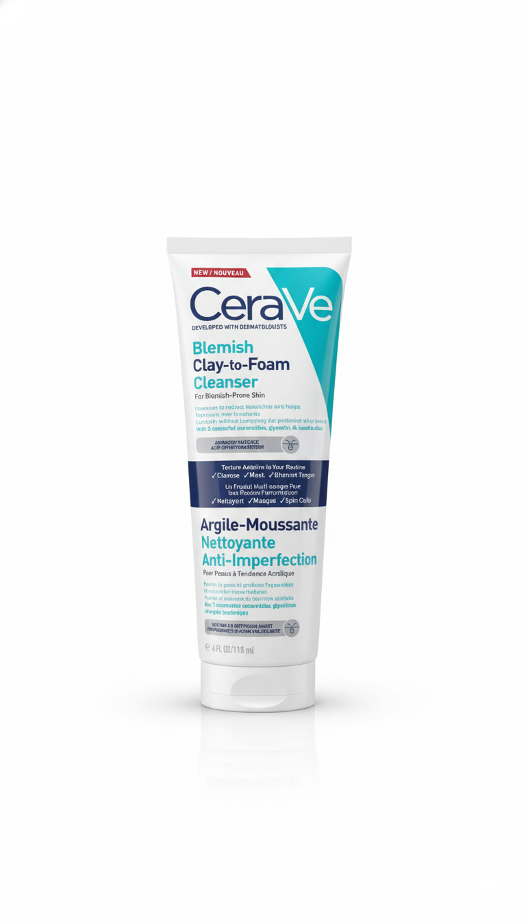 Tube CeraVe Nettoyant Argile-Mousse anti-imperfections 3 en 1 à l'acide salicylique